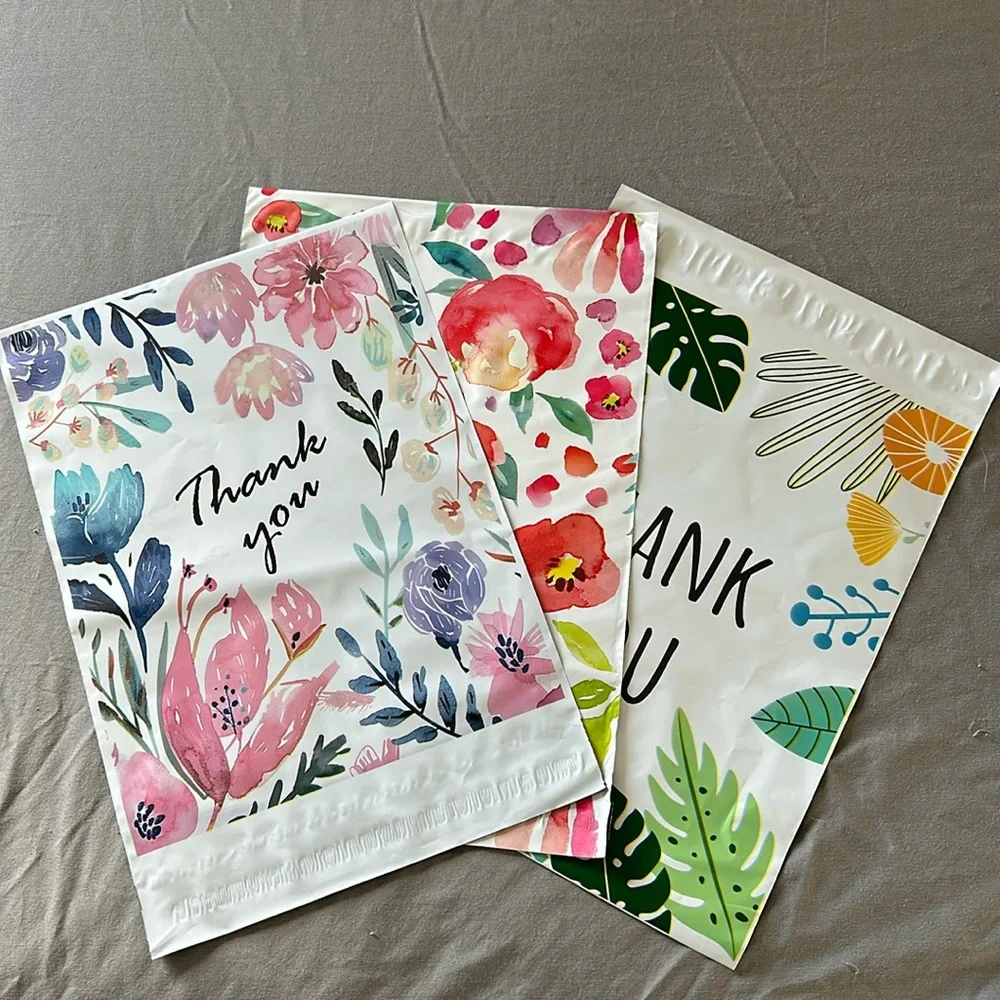 10x13 floral poly mailers bundle 15 - plus mystery thank you cards and stickers